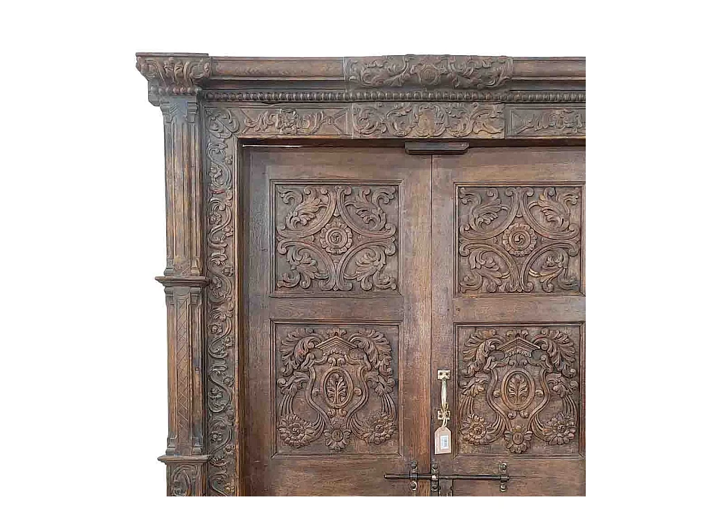 Porte artisanale en bois marron 146 x 18 x 231 cm h