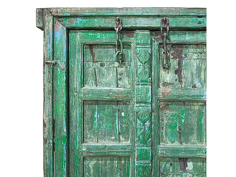 Porta de madeira artesanal verde 96x10x172 cm