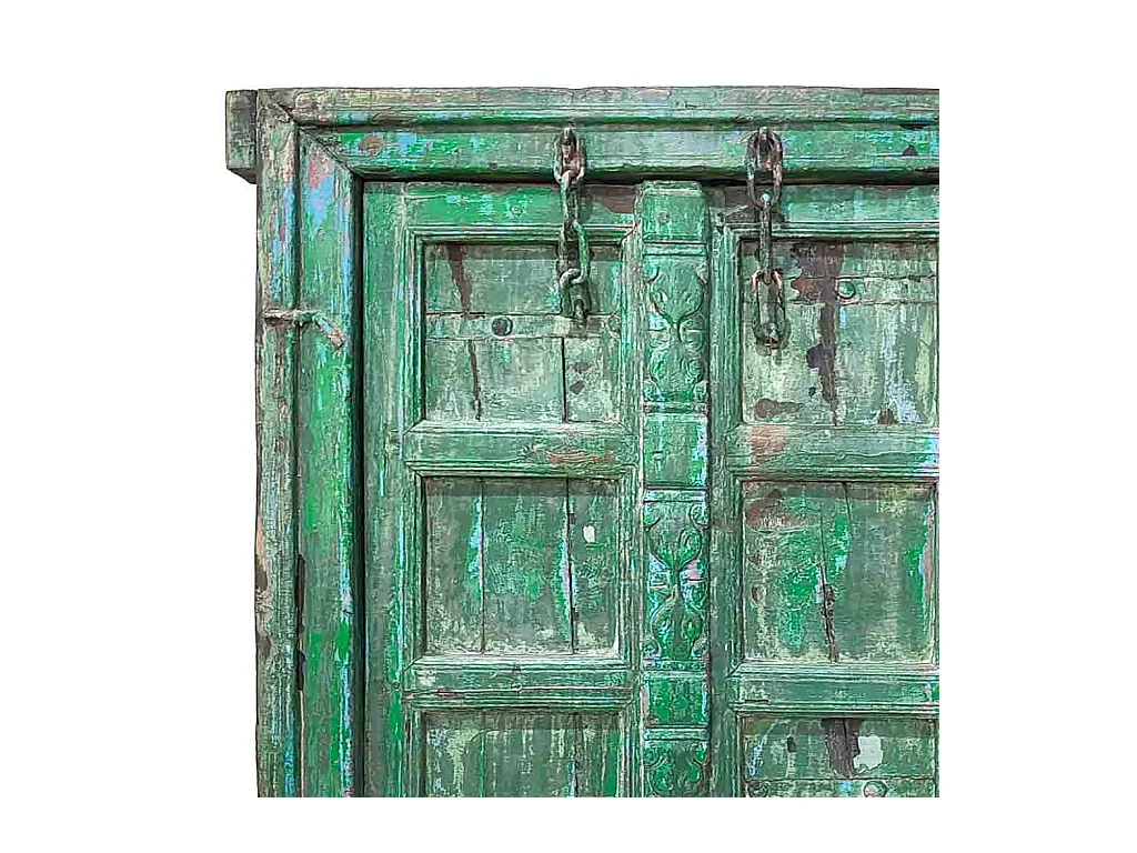 Porte en bois artisanale verte 96x10x172