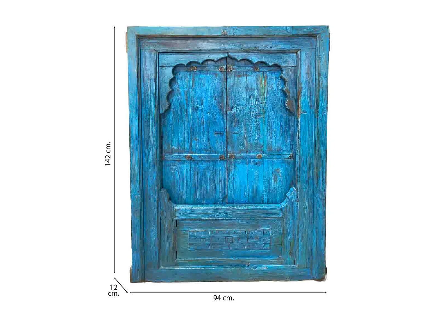 Fenêtre en bois bleu faite main 94 x 12 x 142 cm