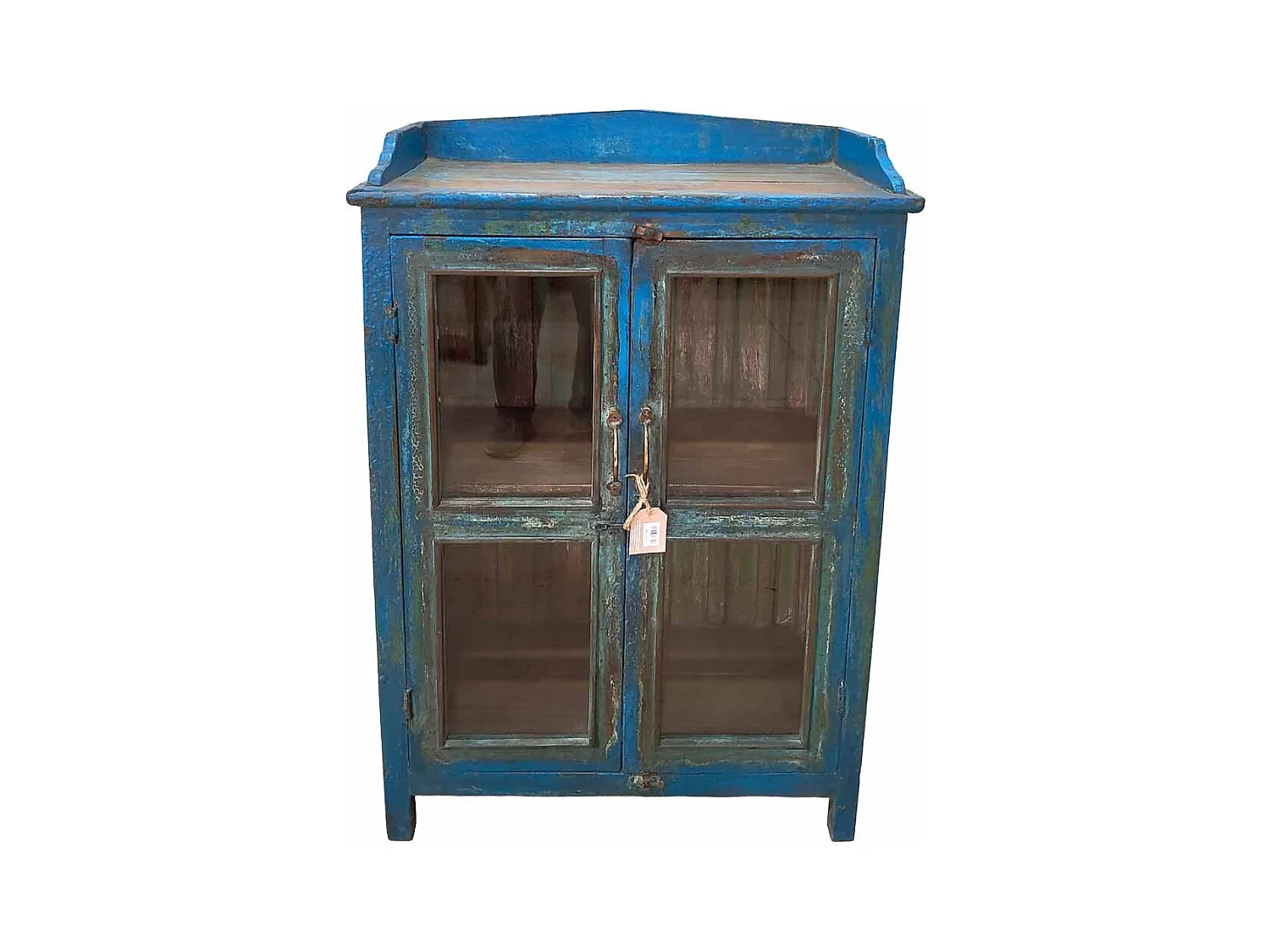 Vitrina de madera azul con acabado artesanal 98x3x175h cm