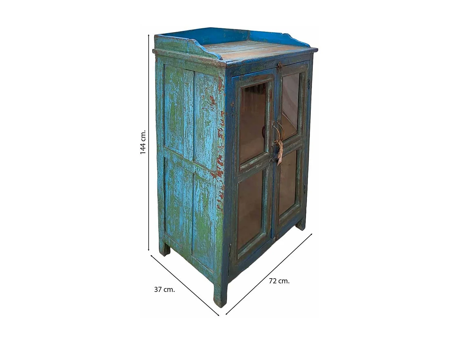 Vitrina de madera azul con acabado artesanal 98x3x175h cm