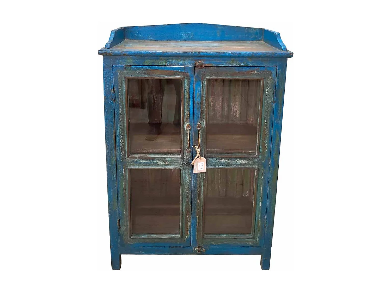 Vitrina de madera azul con acabado artesanal 98x3x175h cm