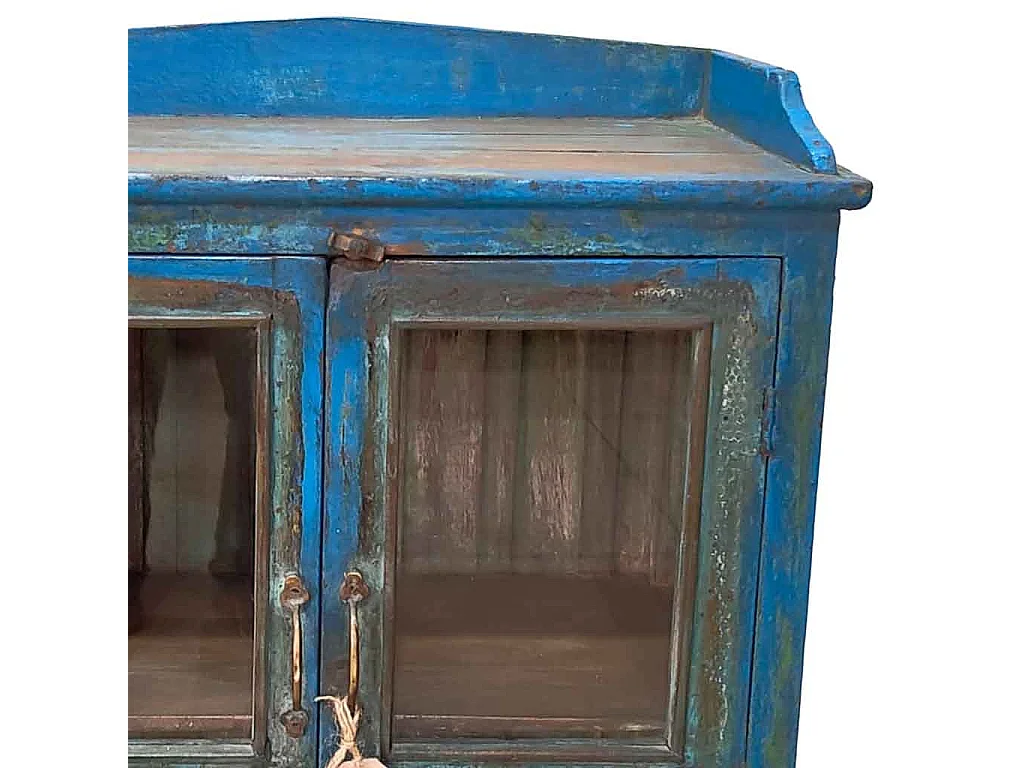 Vitrina de madera azul con acabado artesanal 98x3x175h cm