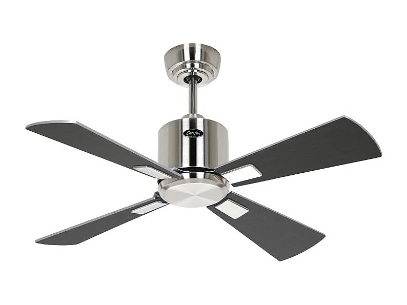 eco neo III 92, ventilateur wi-fi sans lumière, corps en acier brossé, pales wengé et grises, casafan