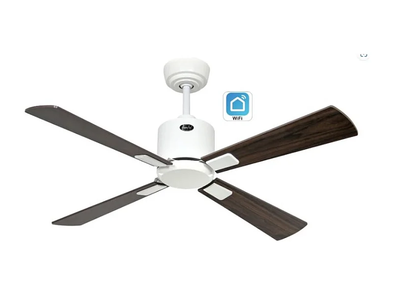 eco neo III 103, ventilateur wifi sans lumière, corps blanc avec pales en noyer et cerisier, casafan