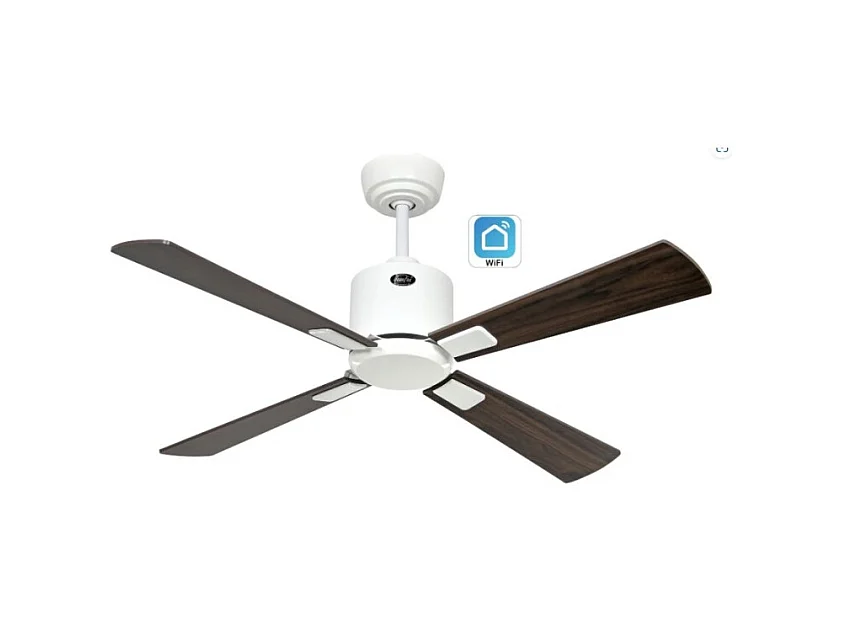 eco neo III 103, ventilateur wifi sans lumière, corps blanc avec pales en noyer et cerisier, casafan