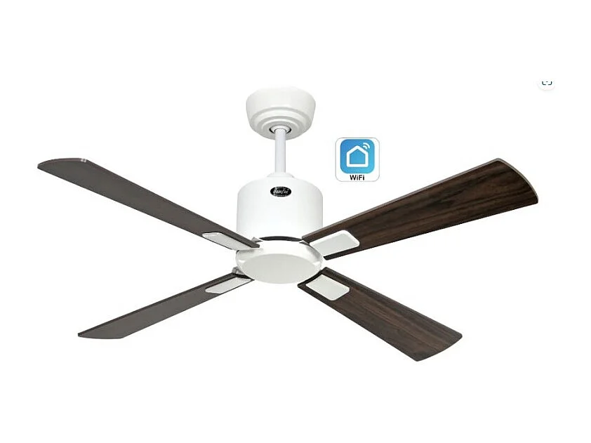 eco neo III 103, ventilateur wifi sans lumière, corps blanc avec pales en noyer et cerisier, casafan