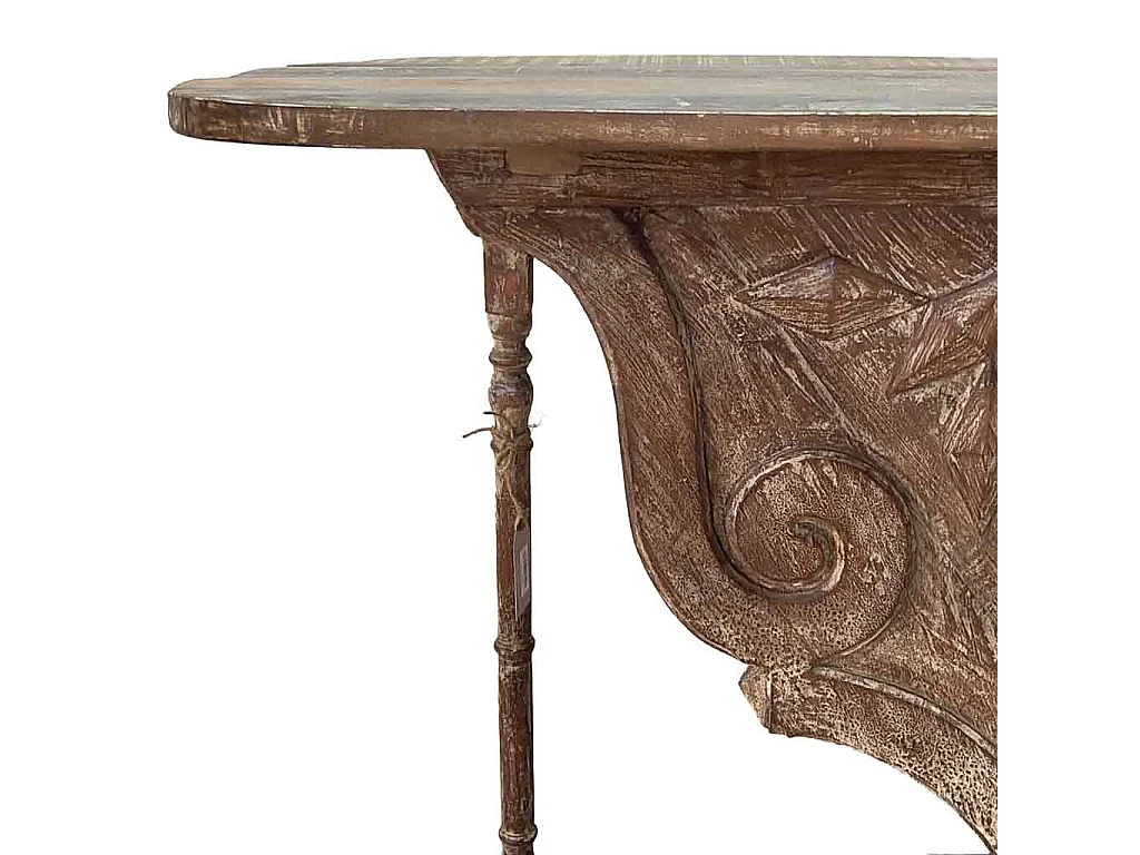 Mesa de hall de entrada em madeira artesanal castanha, 91x51x95cm