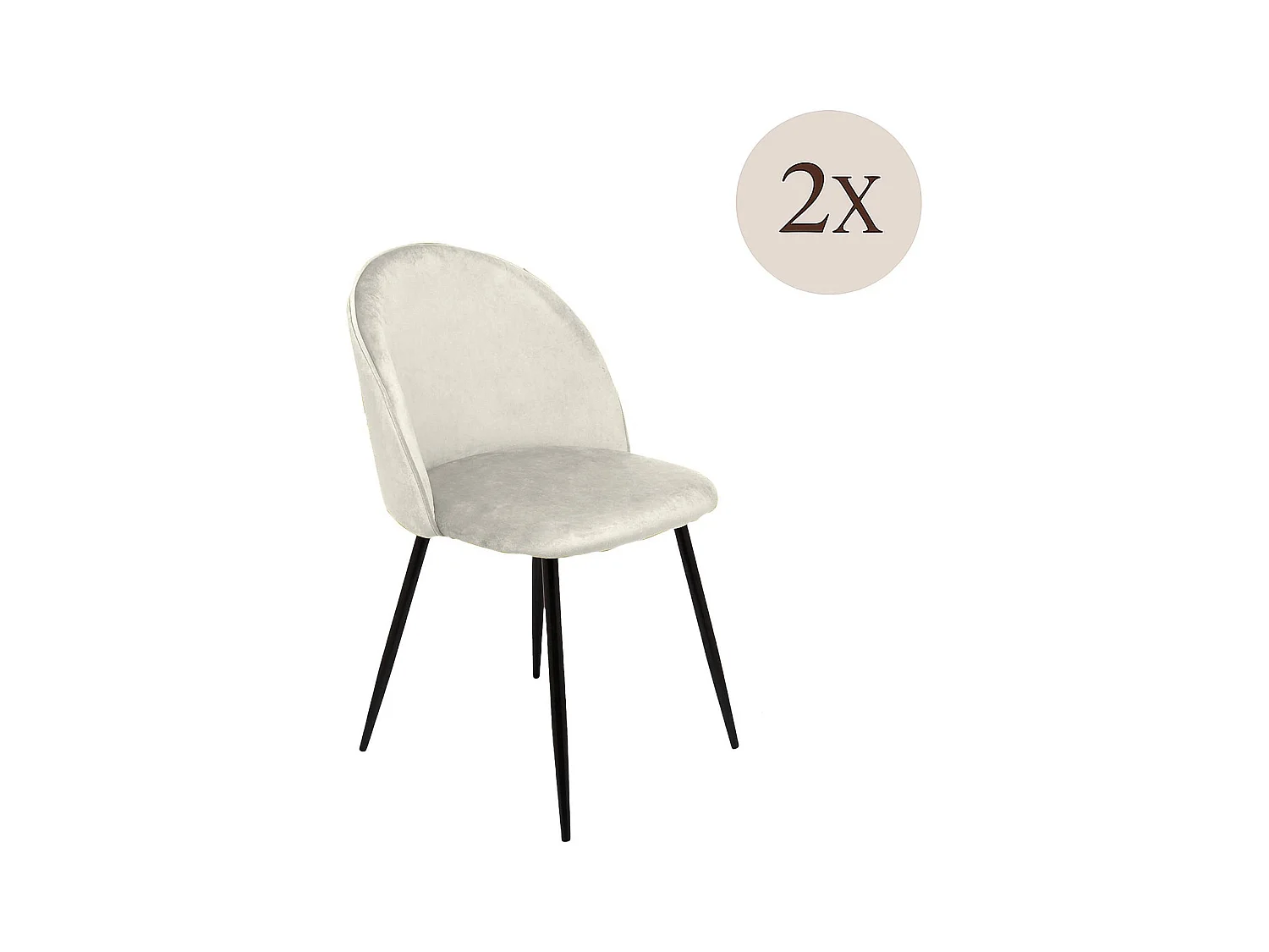 Juego de 2 sillas Achito, Sillón tapizado en terciopelo, Silla de comedor acolchada, Asiento para reuniones, 51x54h82 cm, Blanco