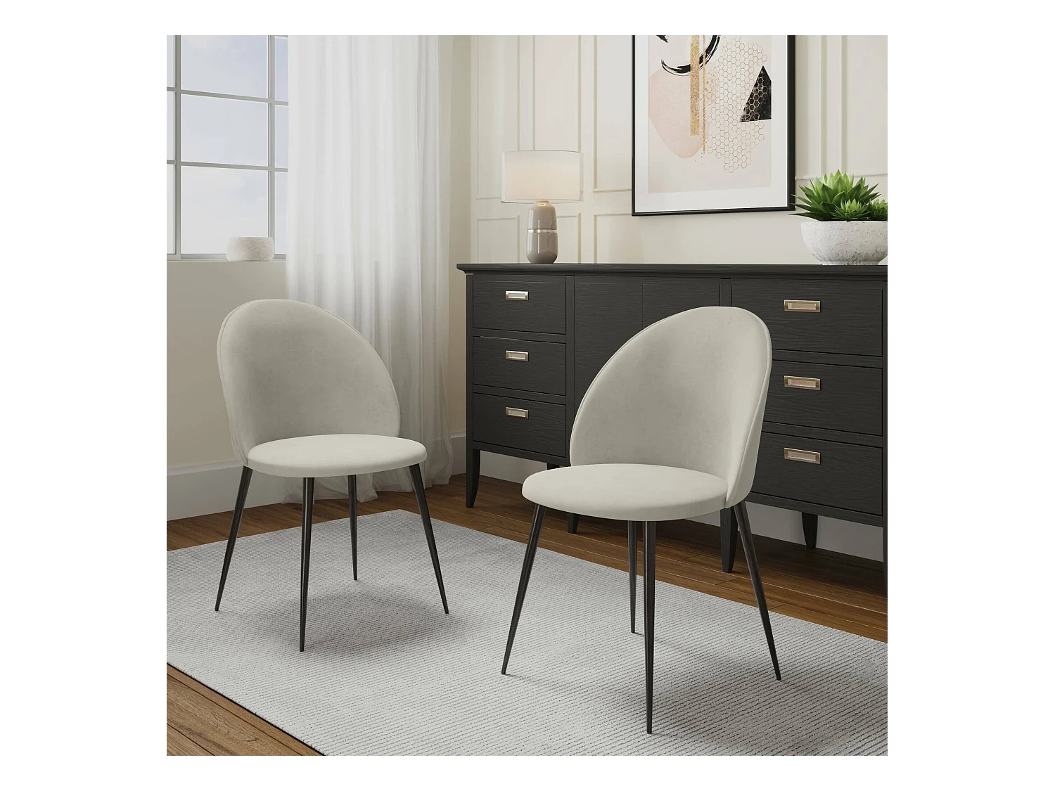 Juego de 2 sillas Achito, Sillón tapizado en terciopelo, Silla de comedor acolchada, Asiento para reuniones, 51x54h82 cm, Blanco