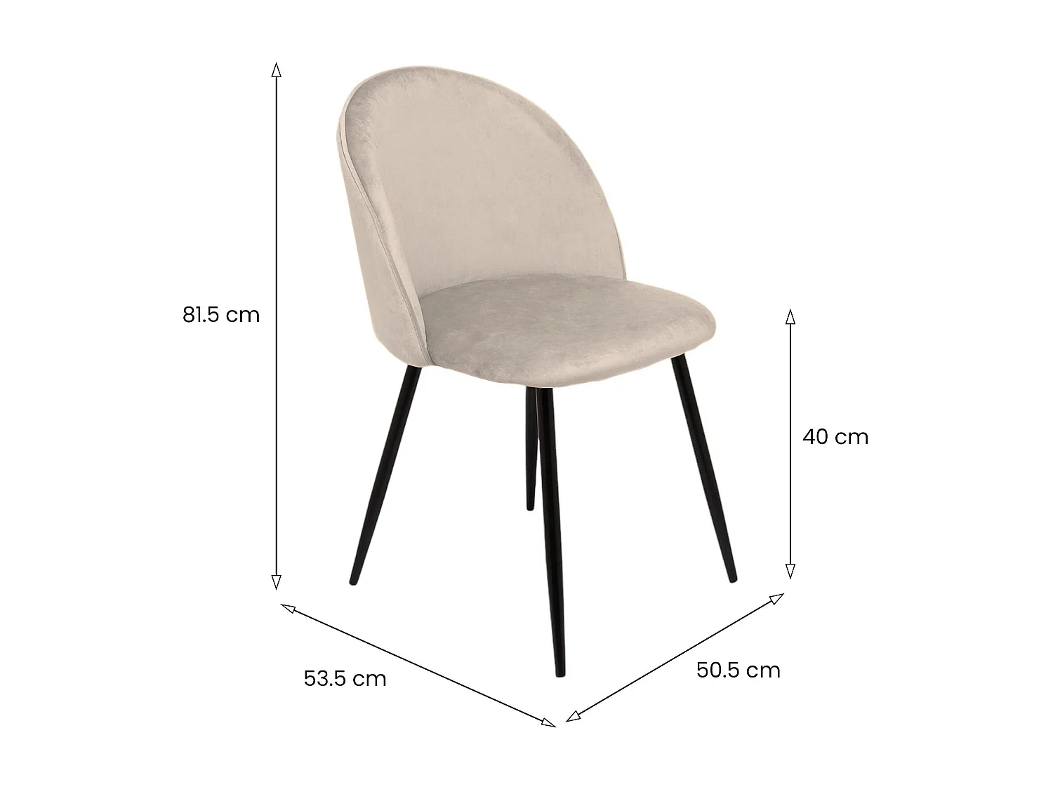 Achito stoel, Fauteuil bekleed met fluweel, Gestoffeerde eetkamerstoel, Vergaderstoel, 51x54h82 cm, Lichtgrijs