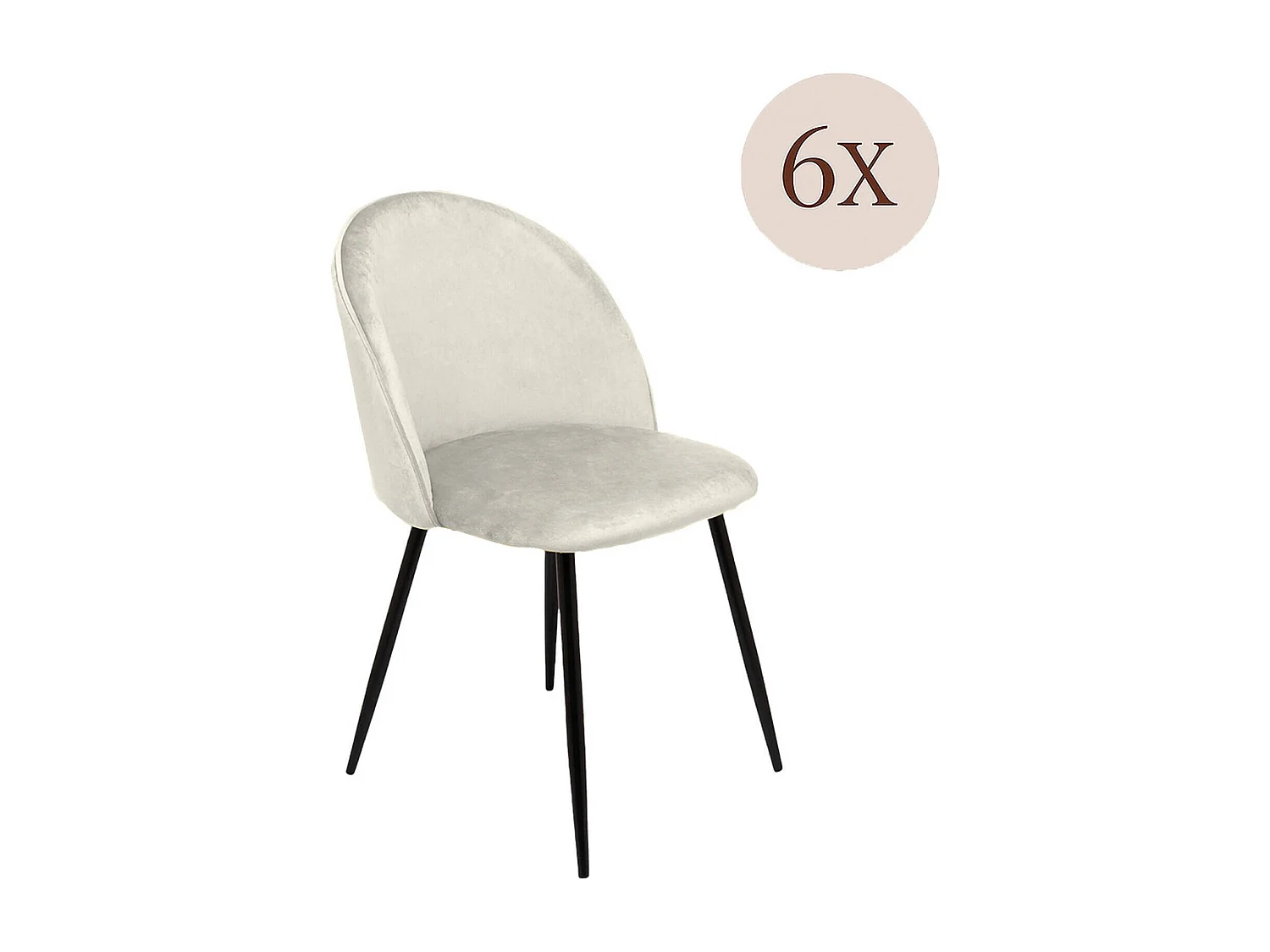 Conjunto de 6 cadeiras Achito, Poltrona forrada a veludo, Cadeira de jantar almofadada, Assento de reunião, 51x54h82 cm, Branco