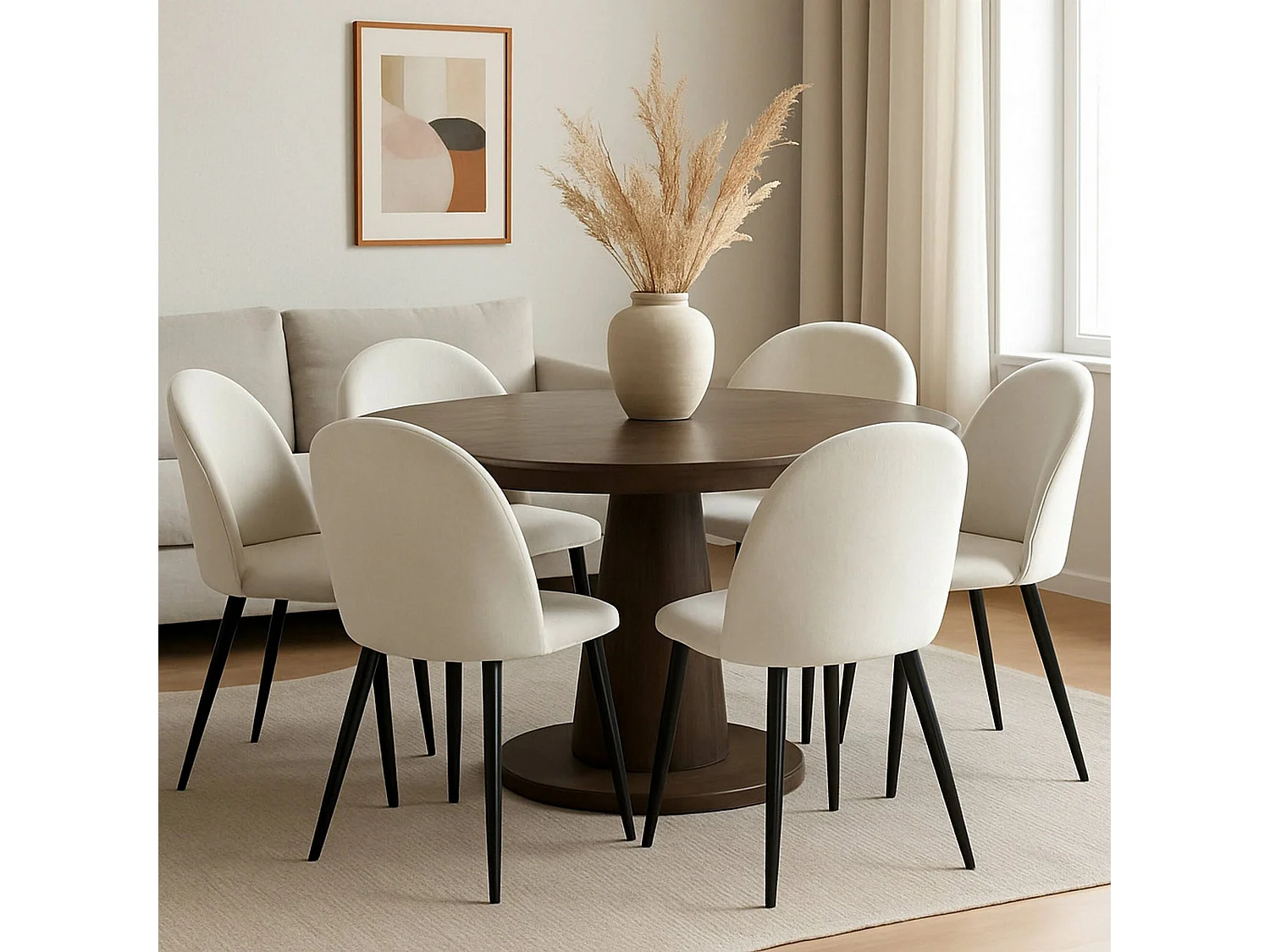 Conjunto de 6 cadeiras Achito, Poltrona forrada a veludo, Cadeira de jantar almofadada, Assento de reunião, 51x54h82 cm, Branco