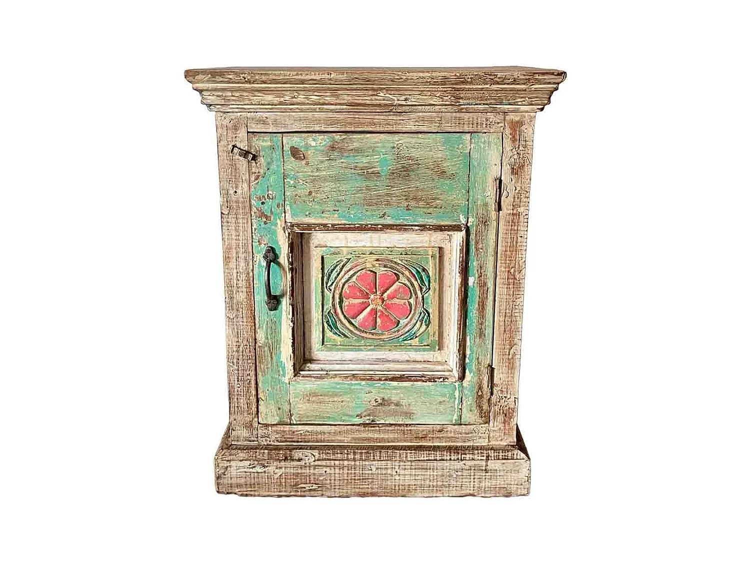 Table d'appoint en bois artisanale bleue 53 x 27 x 69