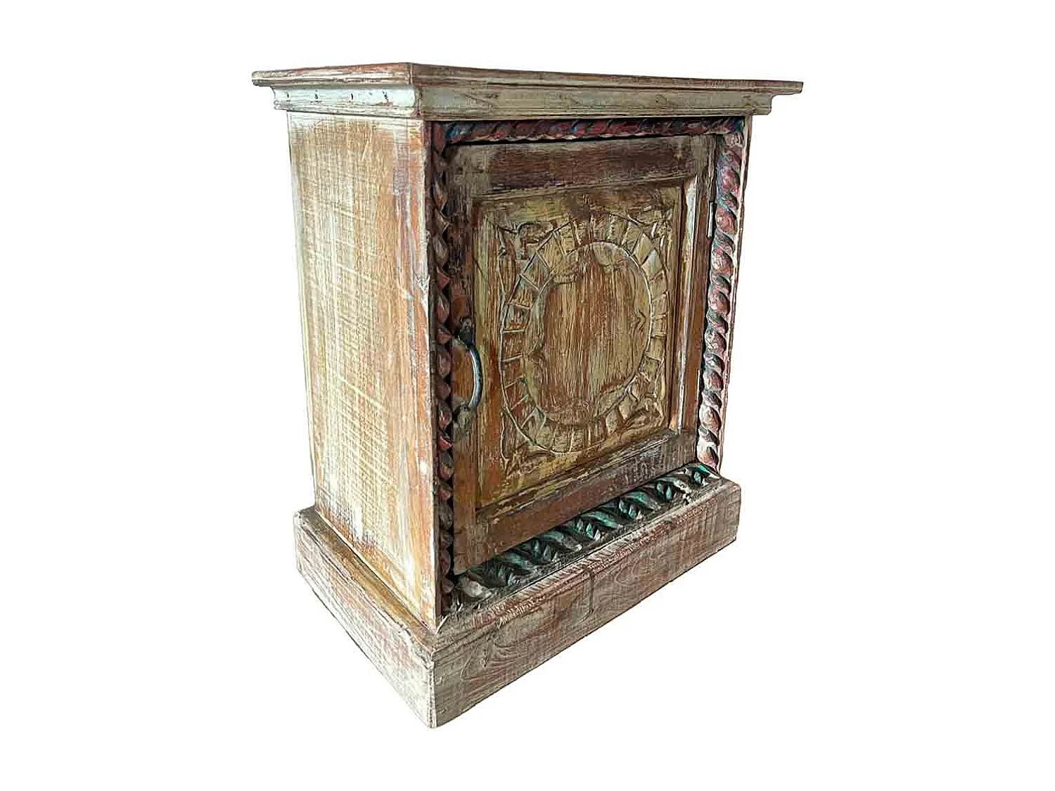 Mesa de centro em madeira artesanal castanha, 52x30x56cm