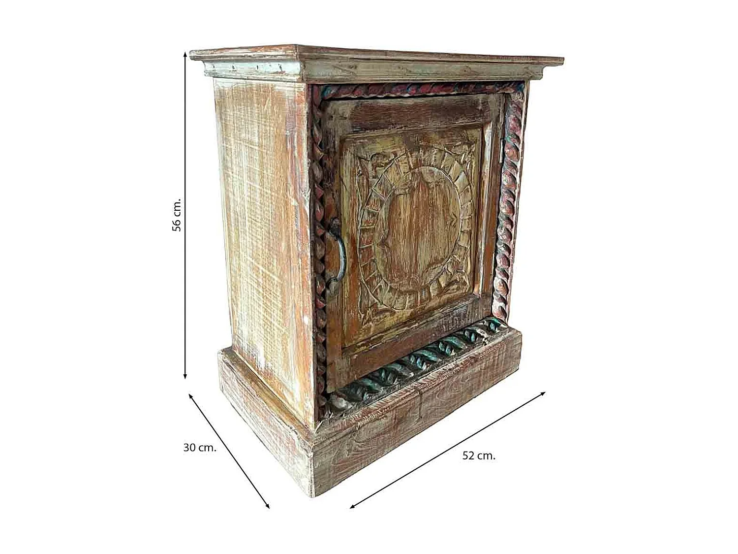 Mesa de centro em madeira artesanal castanha, 52x30x56cm