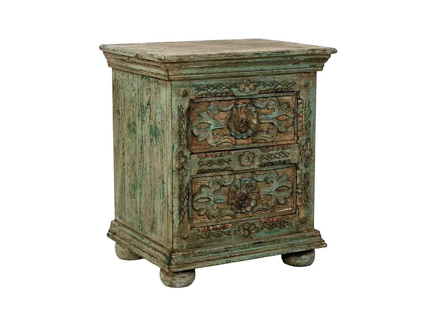 Mesita de noche de Madera artesanal azul con 2 cajones 50x40x60h cm