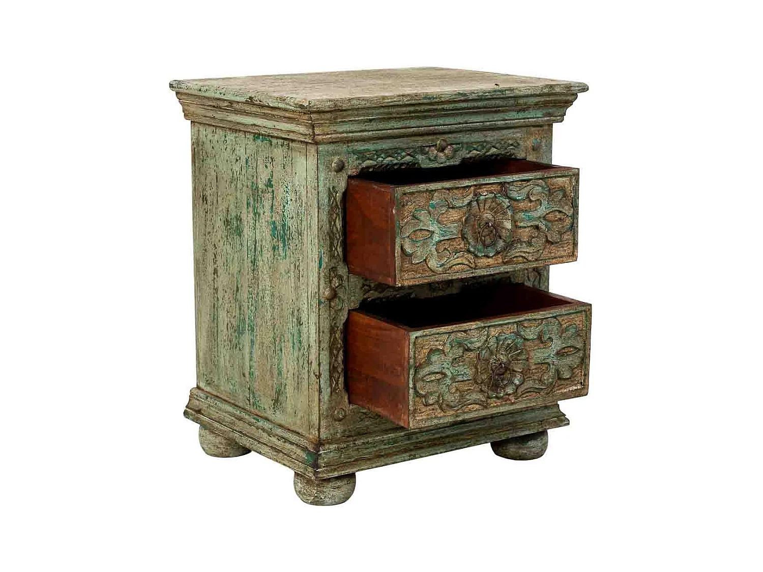 Mesita de noche de Madera artesanal azul con 2 cajones 50x40x60h cm