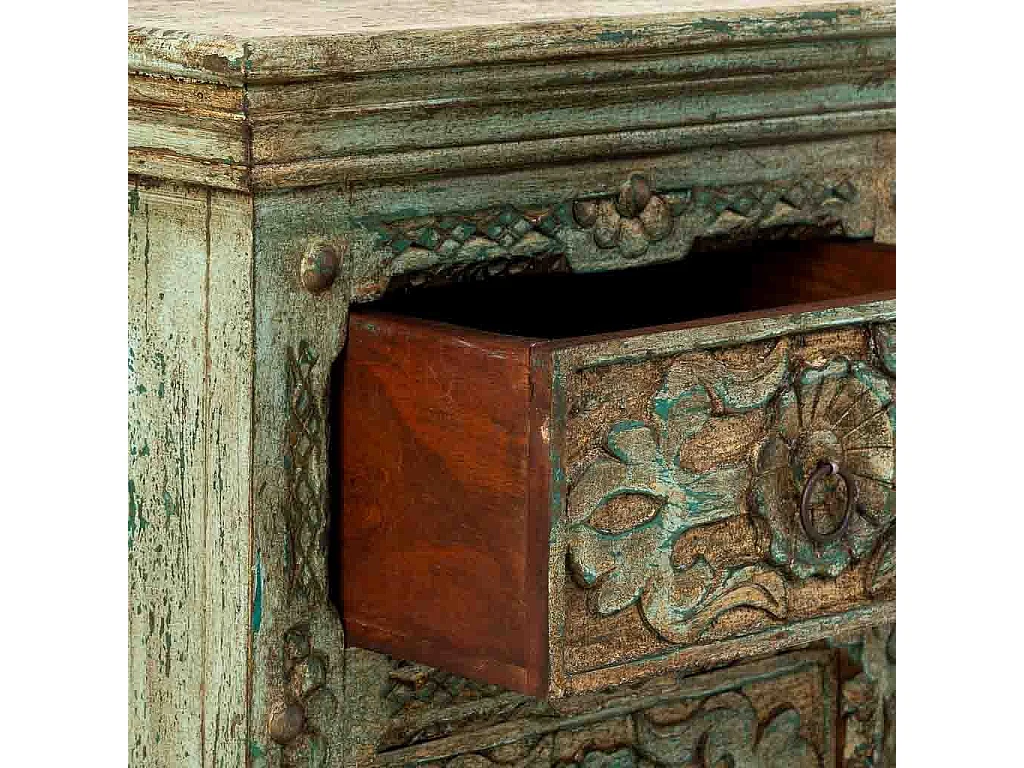 Mesita de noche de Madera artesanal azul con 2 cajones 50x40x60h cm