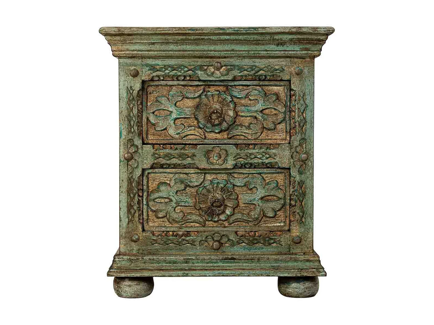 Mesita de noche de Madera artesanal azul con 2 cajones 50x40x60h cm