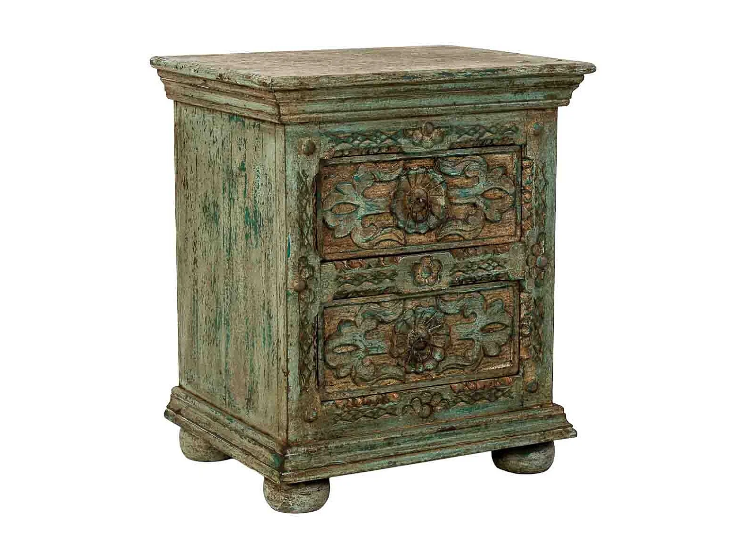 Mesita de noche de Madera artesanal azul con 2 cajones 50x40x60h cm