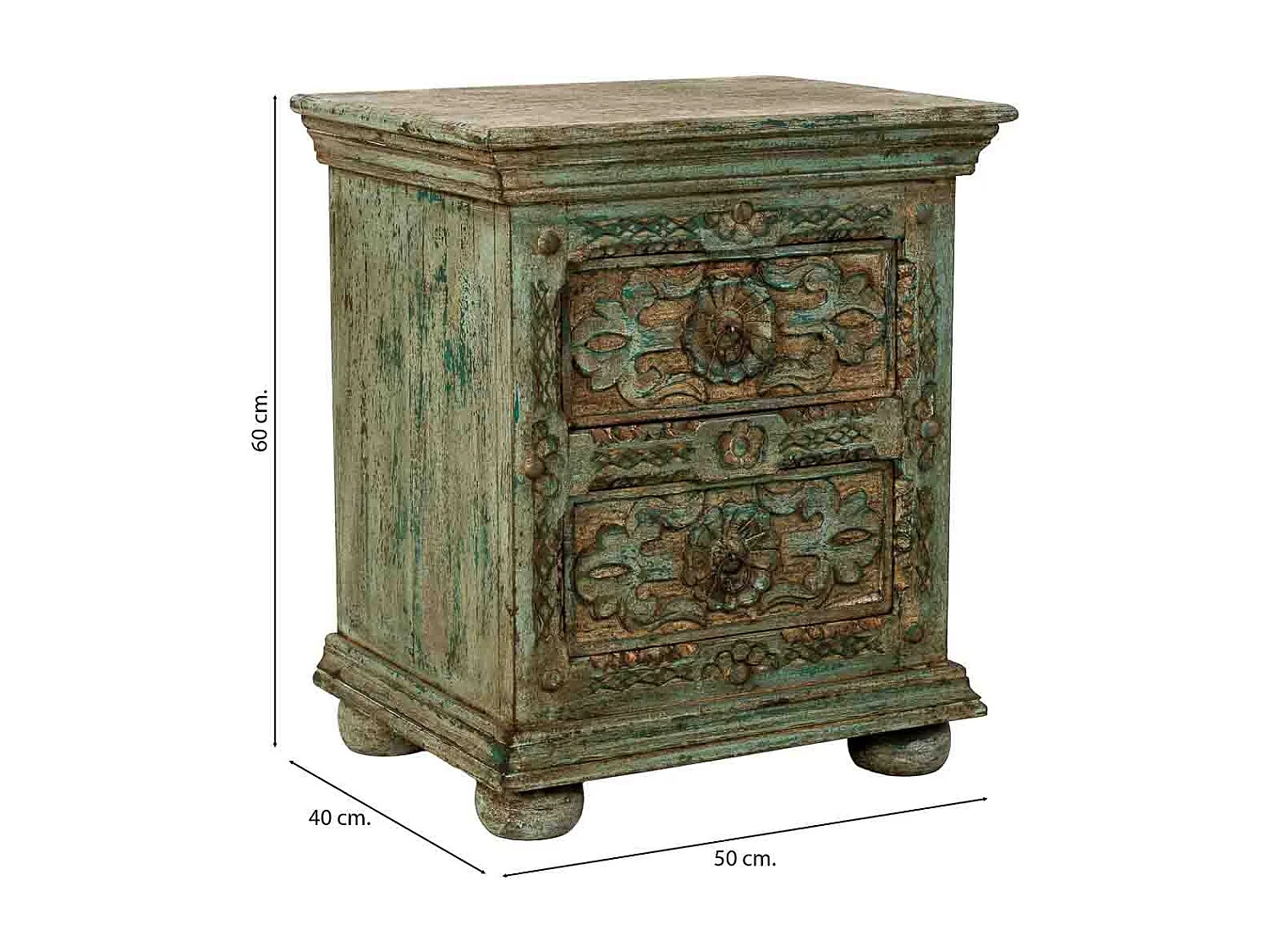 Mesita de noche de Madera artesanal azul con 2 cajones 50x40x60h cm