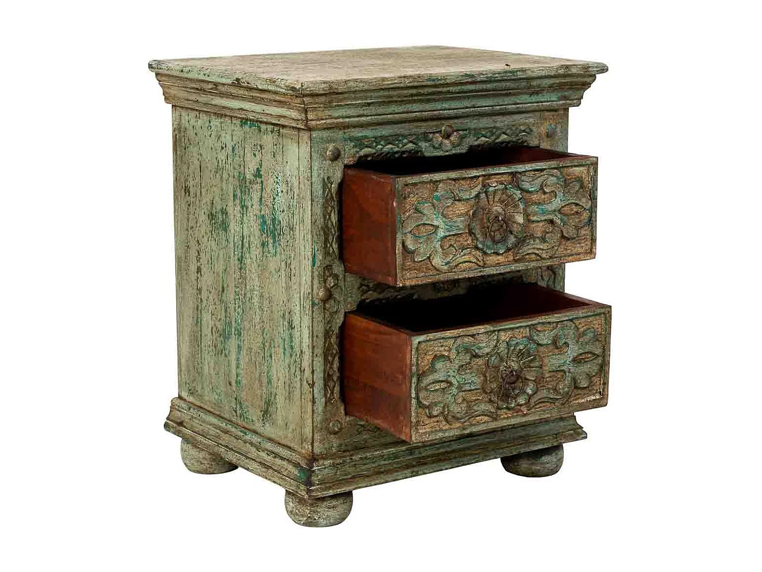 Mesita de noche de Madera artesanal azul con 2 cajones 50x40x60h cm