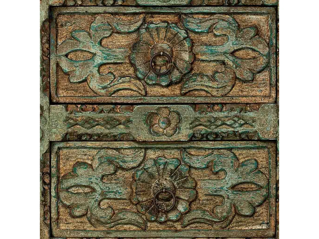 Mesita de noche de Madera artesanal azul con 2 cajones 50x40x60h cm