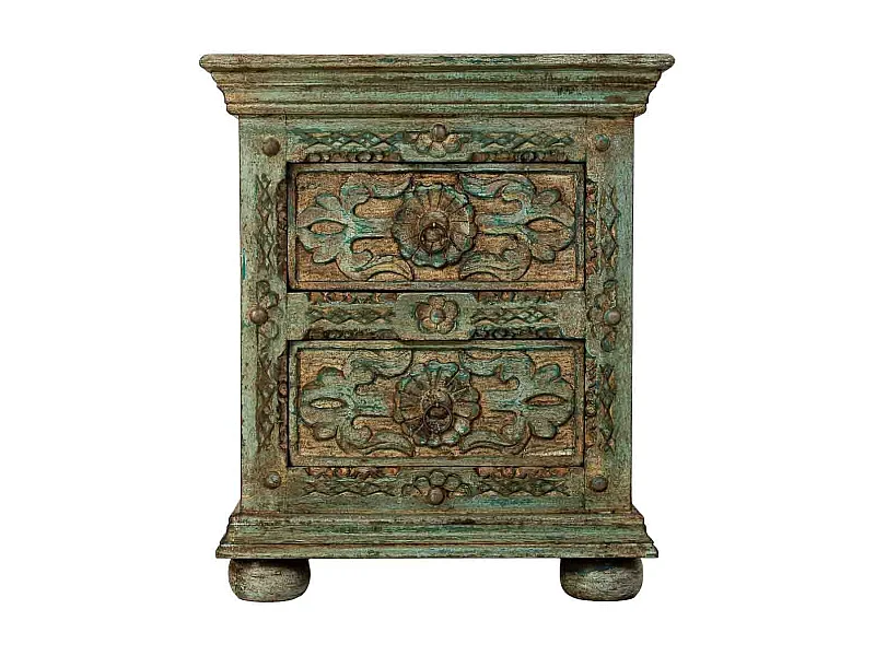 Mesita de noche de Madera artesanal azul con 2 cajones 50x40x60h cm