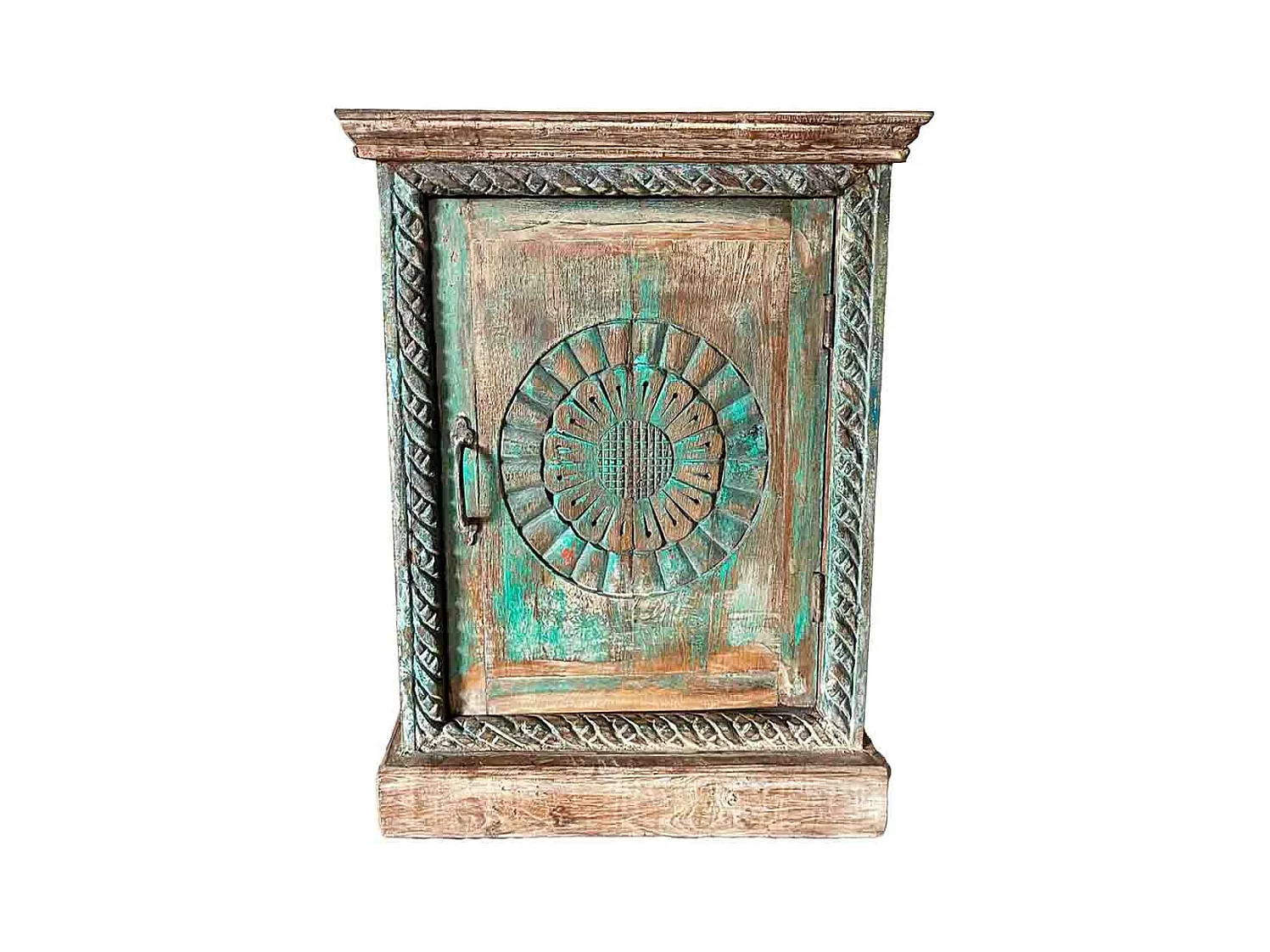 Table d'appoint en bois artisanale bleue 57 x 29 x 73