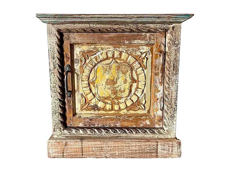 Mesa de centro em madeira artesanal castanha, 54x29x57cm