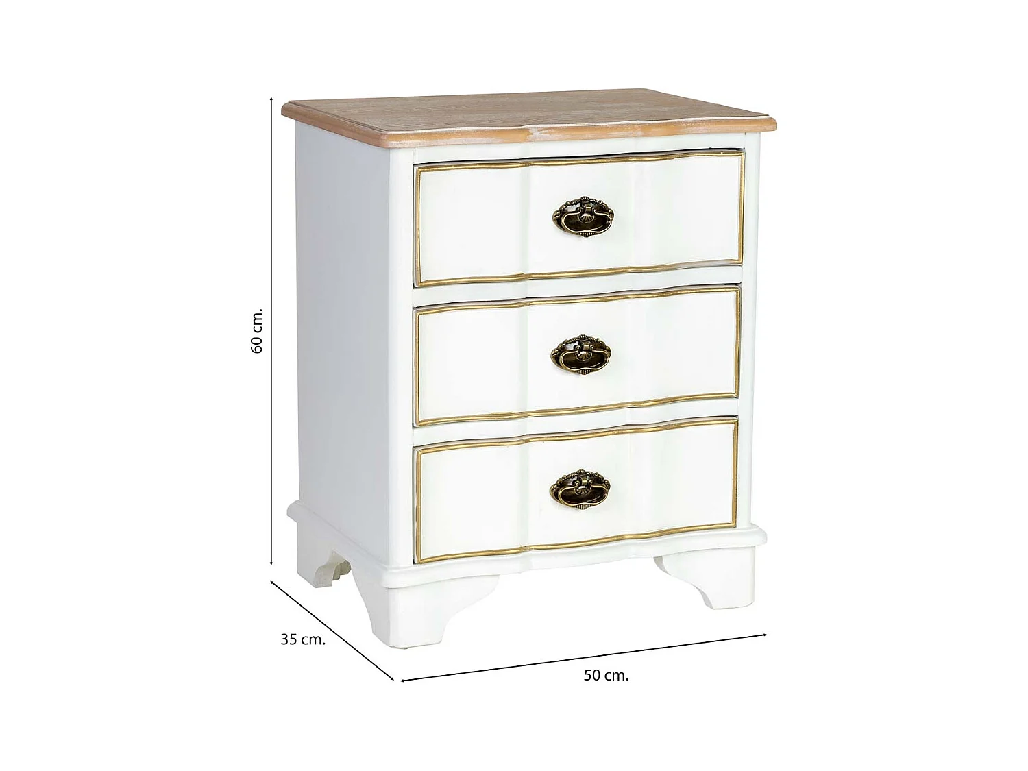 Mesita de noche de madera blanca 50x35x60h cm