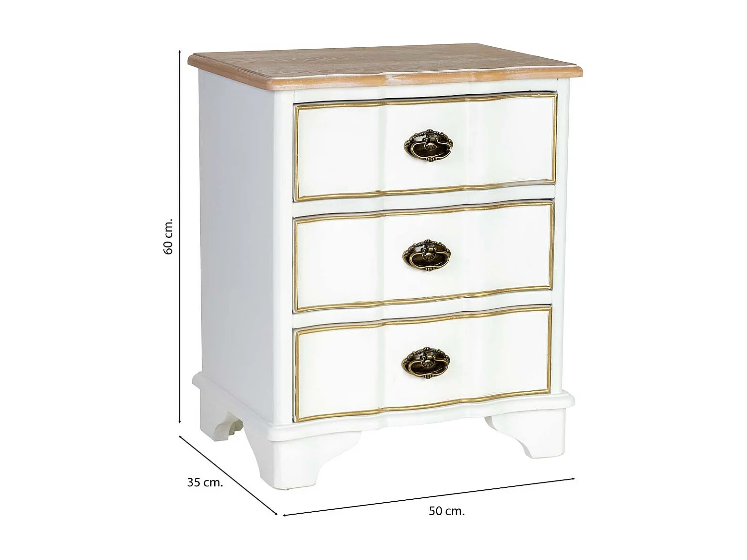 Mesa de cabeceira em madeira branca 50x35x60h cm