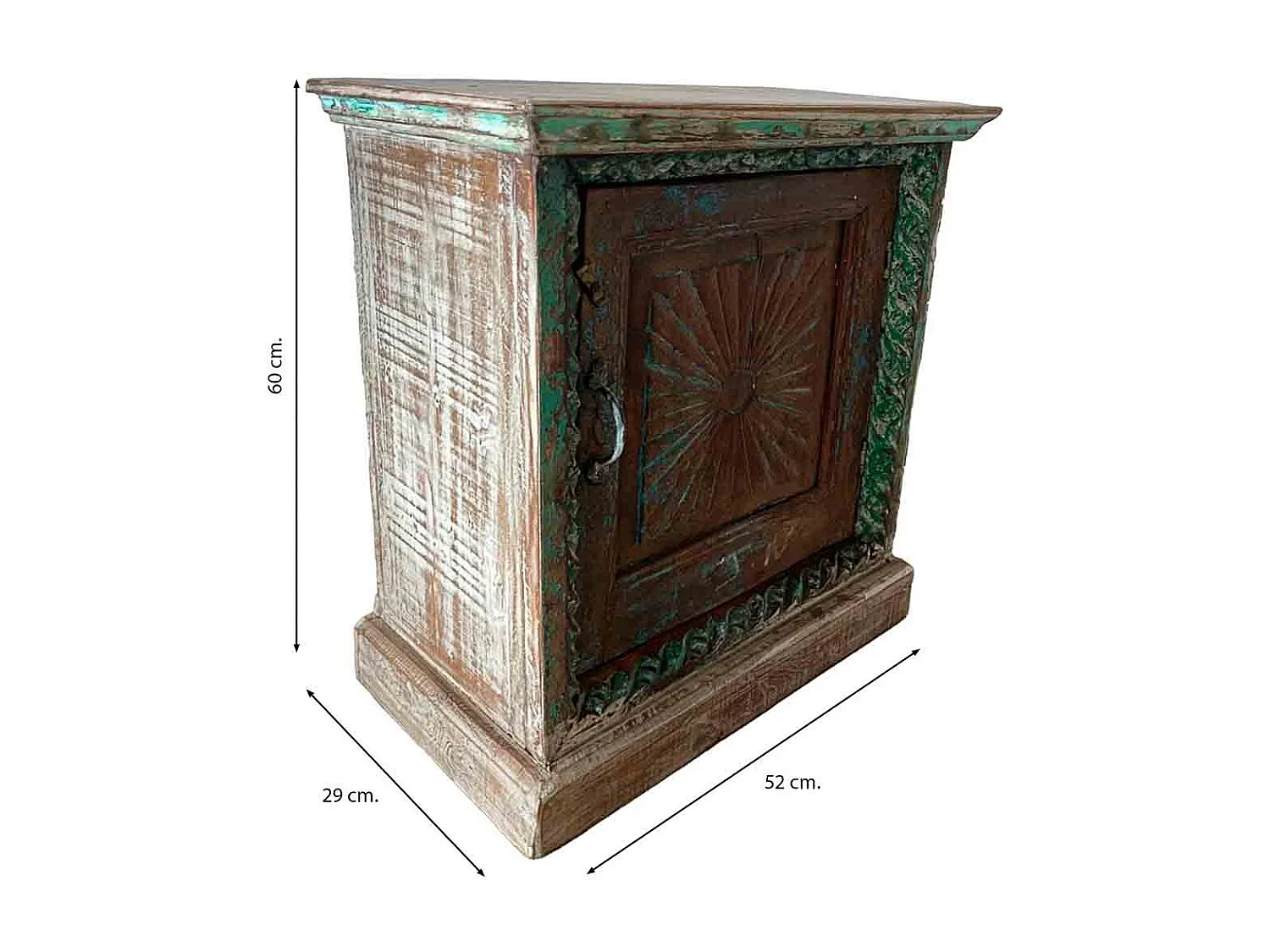 Mesita de madera acabado artesanal marrón 52x29x60h cm