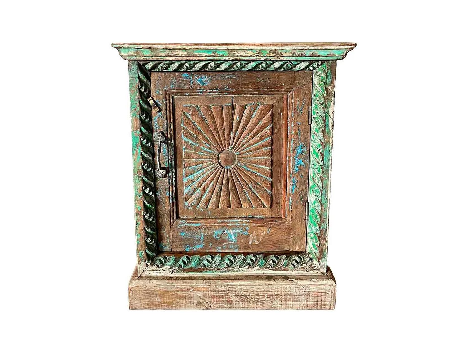 Table d'appoint en bois artisanale bleue 52 x 29 x 60