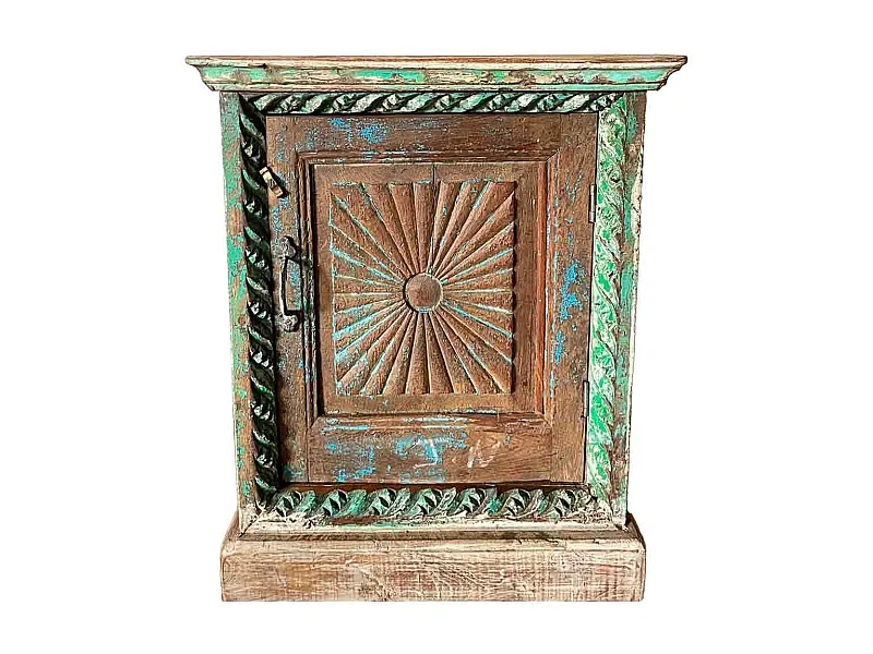 Mesa artesanal em madeira castanha, 52x29x60 cm