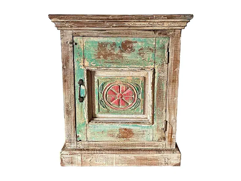 Mesa de madeira azul artesanal, 53x27x69 cm