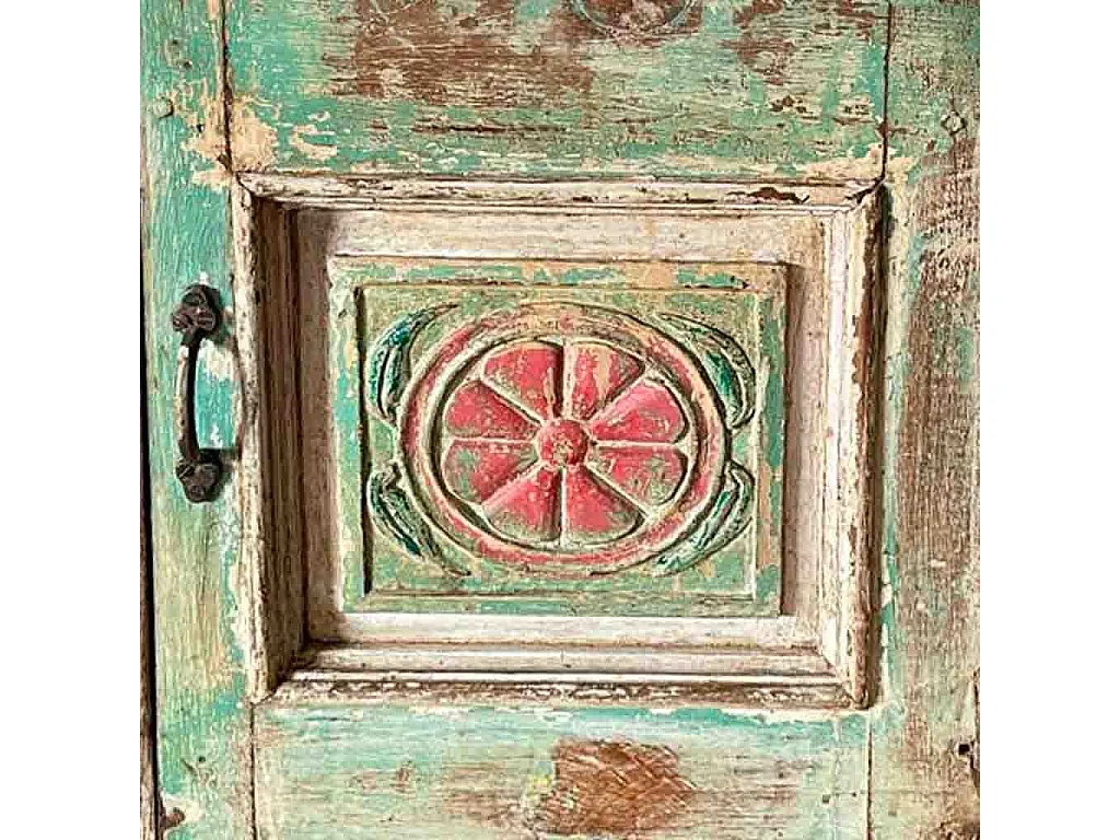 Mesa de madeira azul artesanal, 53x27x69 cm