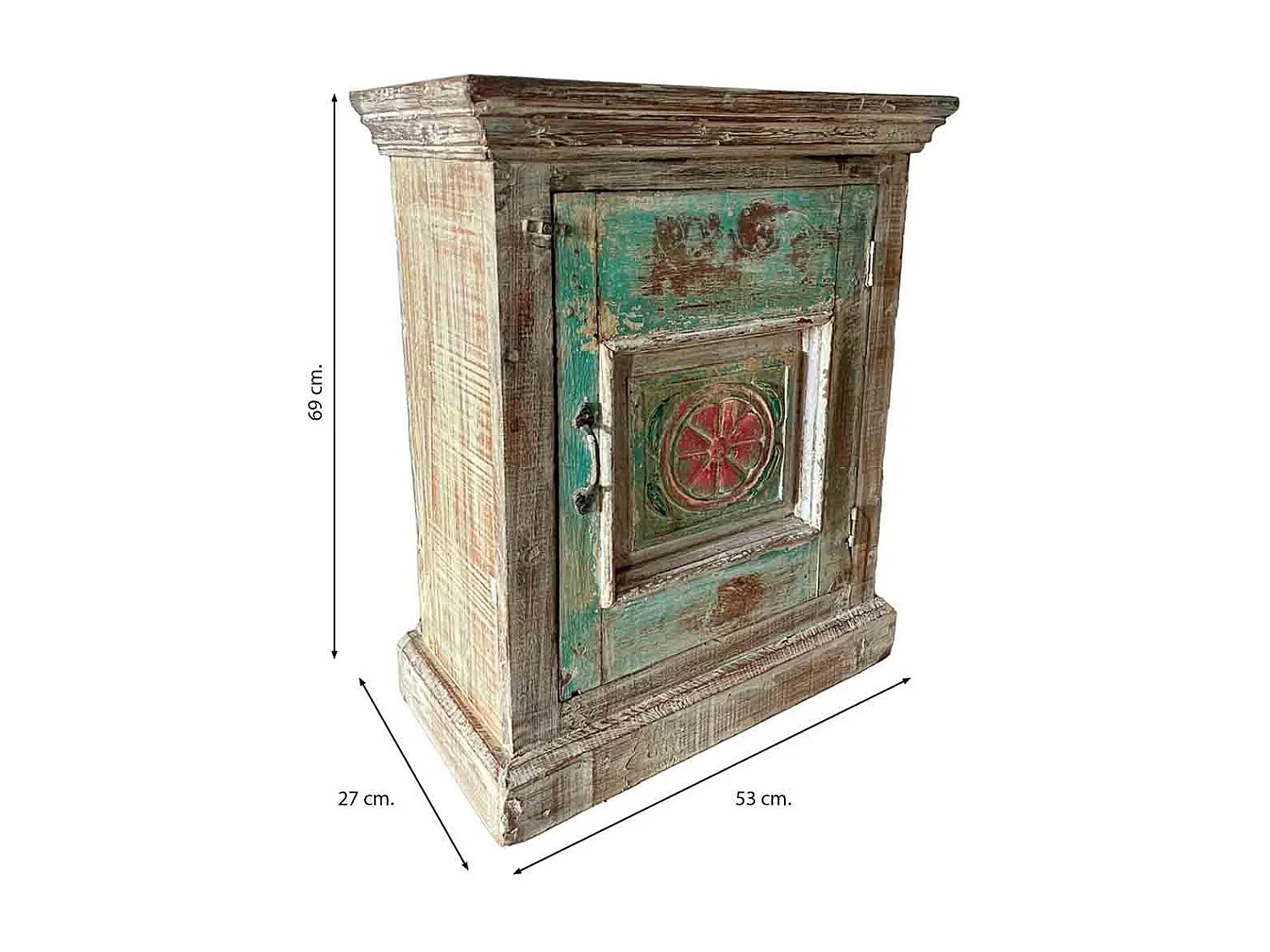 Mesita de madera acabado artesanal azul 53x27x69h cm