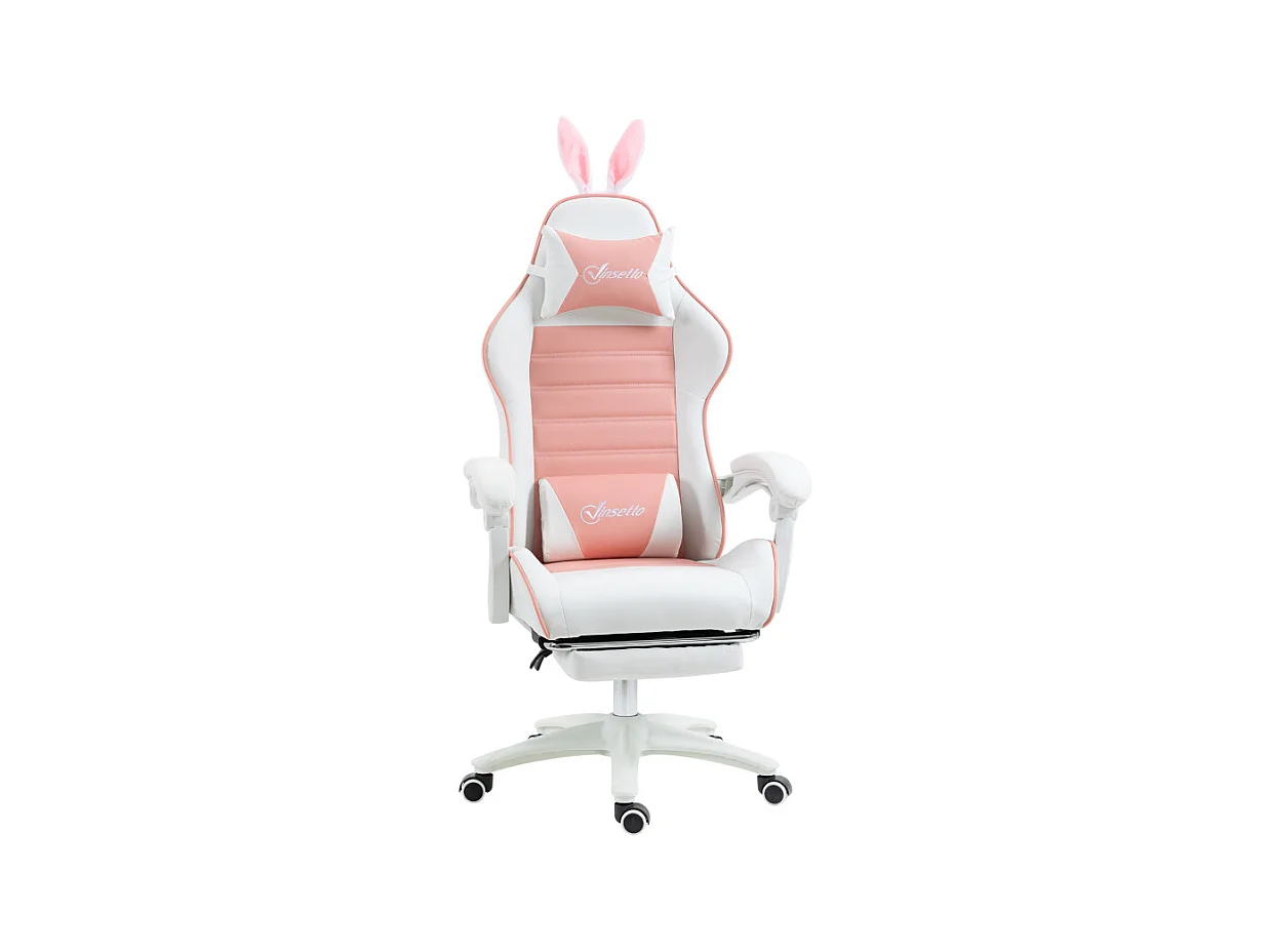 Chaise gaming inclinable réglable SIMONA rose et blanche