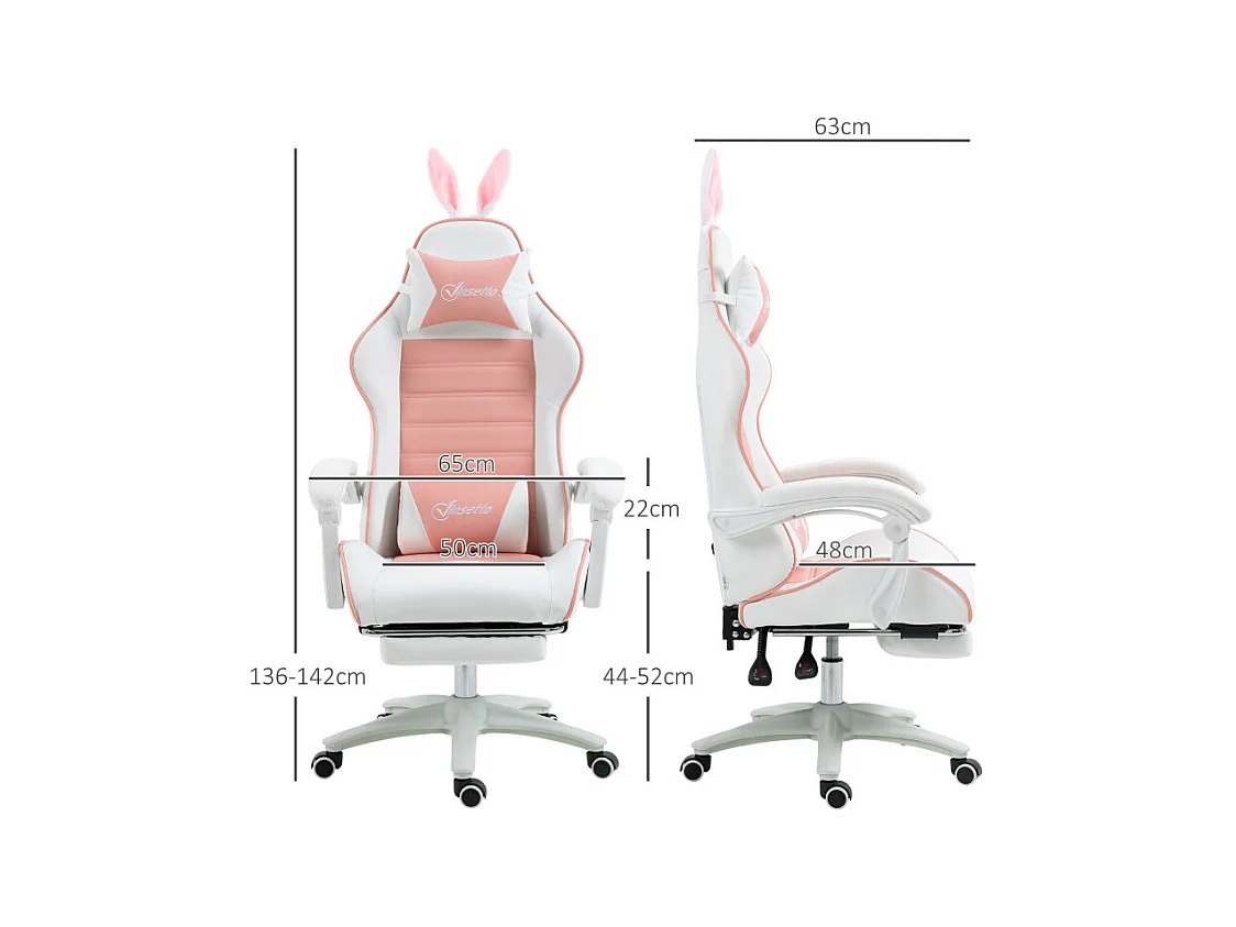 Chaise gaming inclinable réglable SIMONA rose et blanche