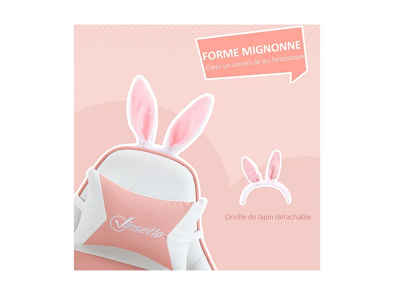 Chaise gaming inclinable réglable SIMONA rose et blanche