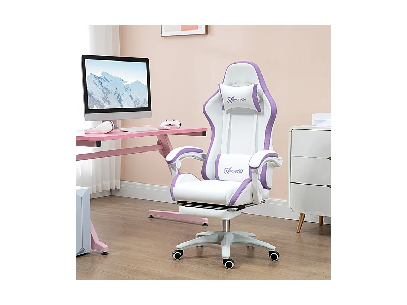Chaise de bureau gaming inclinable VINO blanche et mauve