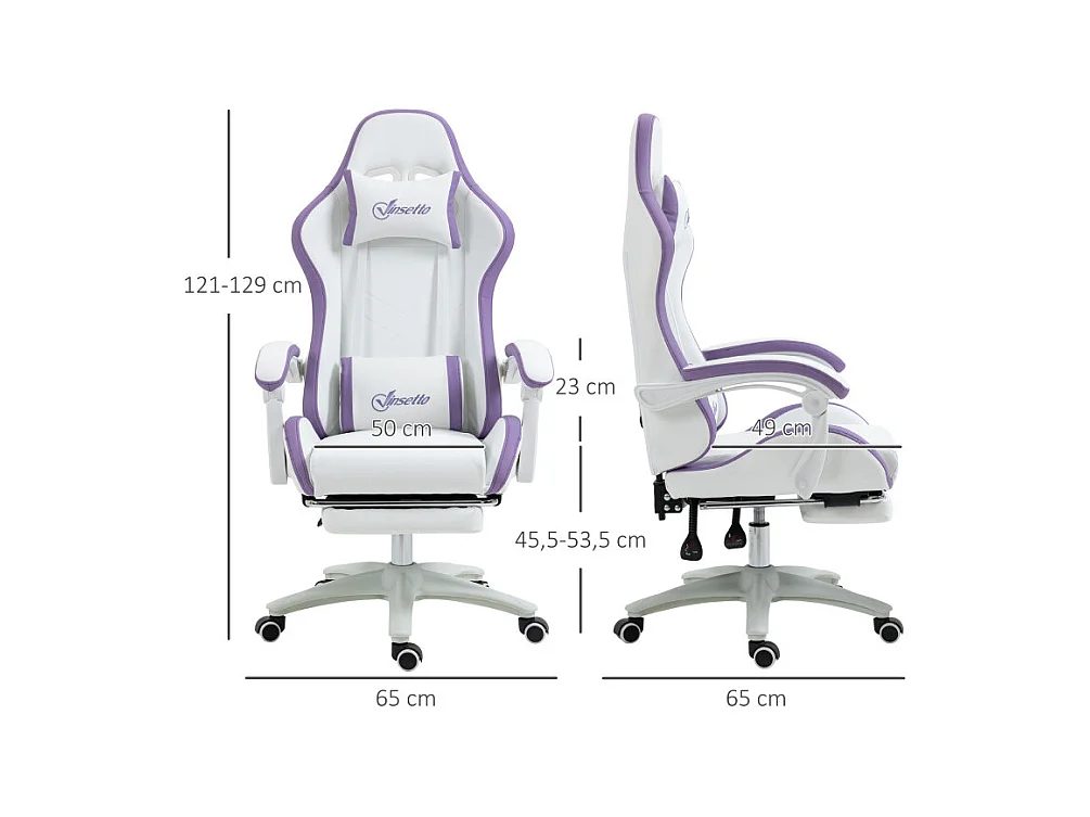 Chaise de bureau gaming inclinable VINO blanche et mauve