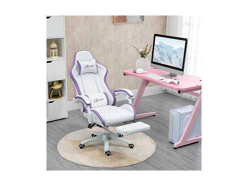 Chaise de bureau gaming inclinable VINO blanche et mauve