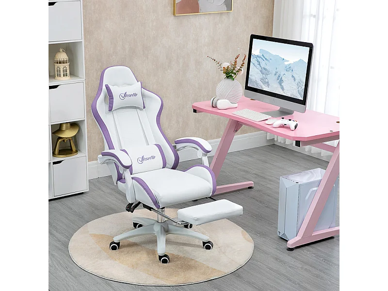 Chaise de bureau gaming inclinable VINO blanche et mauve