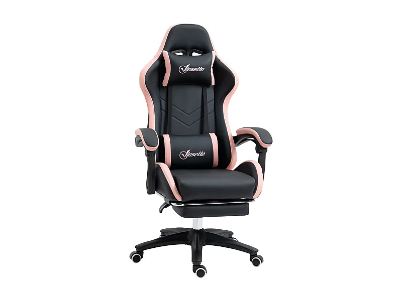 Chaise gaming de bureau inclinable LAURETTA noir et rose
