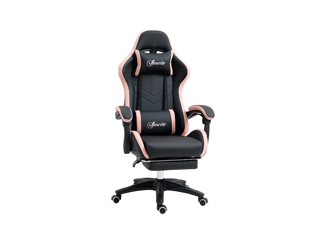 Chaise gaming de bureau inclinable LAURETTA noir et rose