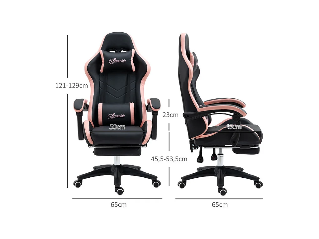 Chaise gaming de bureau inclinable LAURETTA noir et rose